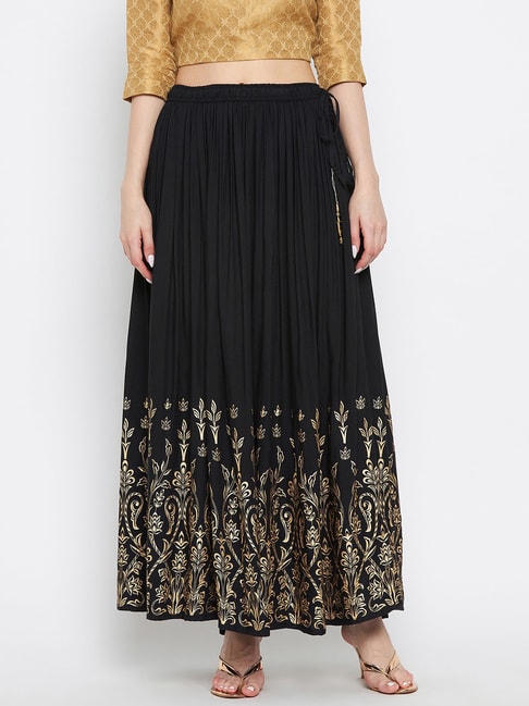 Clora Creation Black Floral Maxi Skirt Price in India