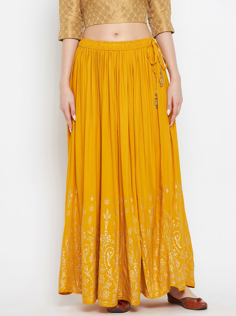 Clora Creation Yellow Floral Maxi Skirt Price in India