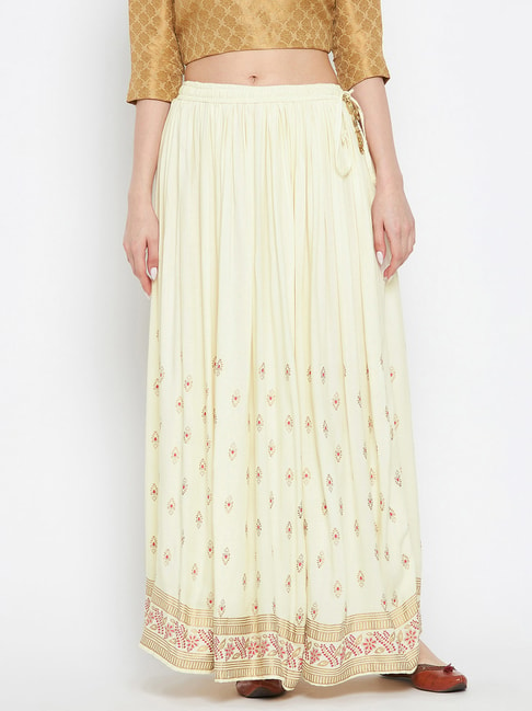 Clora Creation Cream Printed Maxi Skirt Price in India