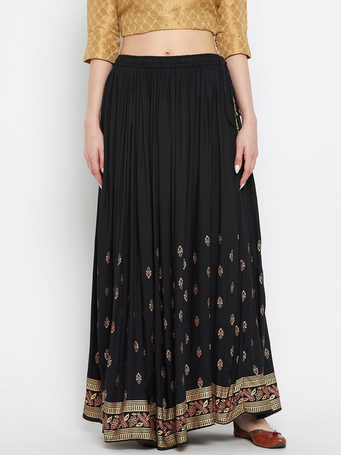 Clora Creation Black Printed Maxi Skirt Price in India