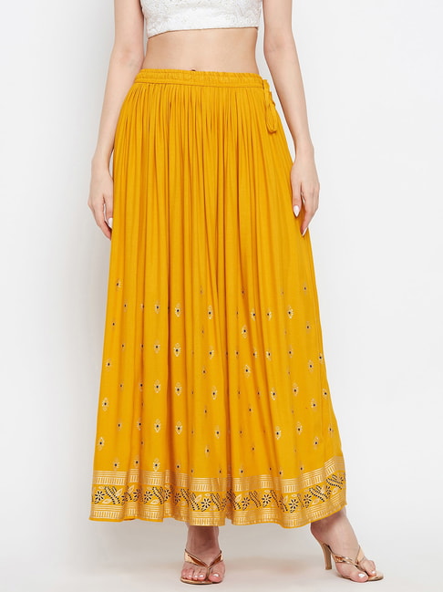 Clora Creation Mustard Printed Maxi Skirt Price in India
