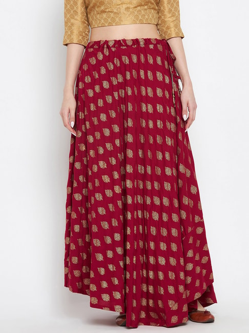 Clora Creation Maroon Printed Maxi Skirt Price in India