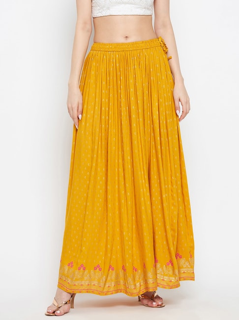 Clora Creation Mustard Floral Maxi Skirt Price in India