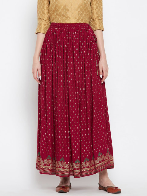 Clora Creation Maroon Floral Maxi Skirt Price in India