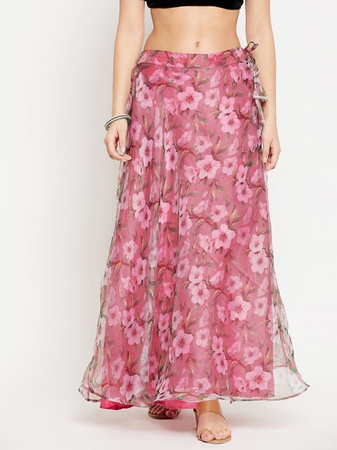Clora Creation Pink Floral Maxi Skirt Price in India