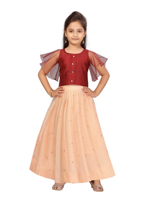 Buy Designer Sarees, Salwar Kameez, Kurtis & Tunic and Lehenga Choli.Beautiful  Georgette Maroon Kids Lehenga Choli
