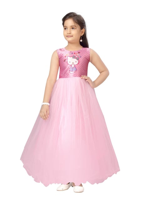 Gown : Baby pink georgette embroidered and mirror work gown