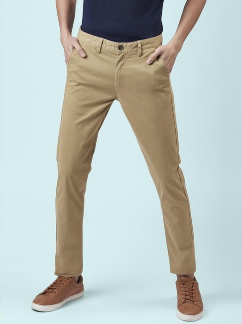 BASICS TAPERED FIT INCENSE KHAKI COTTON STRETCH DOBBY TROUSERS-23BTR51