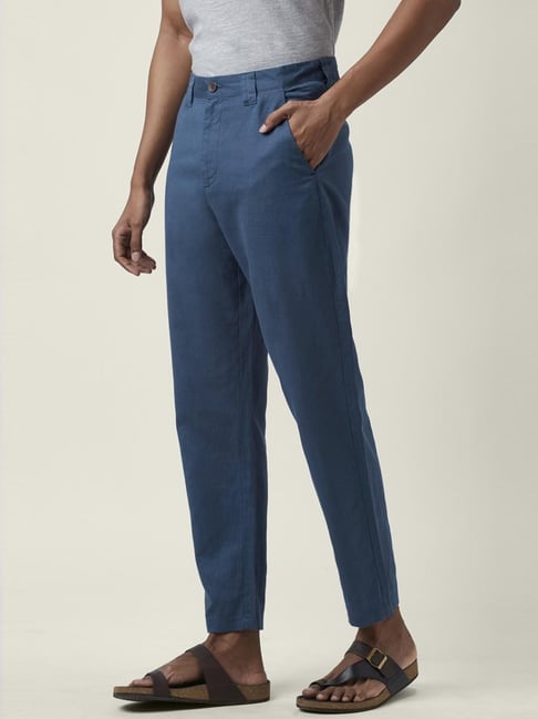 7 Alt by Pantaloons Blue Linen Comfort Fit Trousers