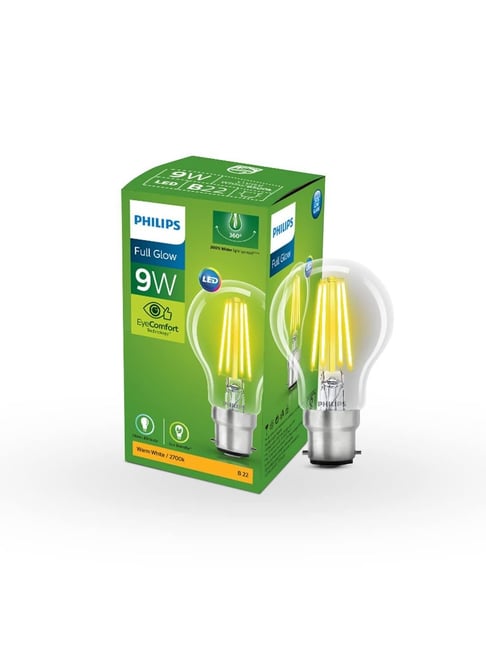 Philips Full Glow 9 Watt B22 Clear LED Bulb (Warm White)