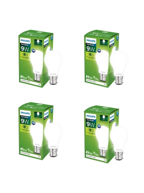 Philips 9 Watt Full Glow Energy Saver Glass B22D LED Bulb - Pack of 4 (Cool Daylight)