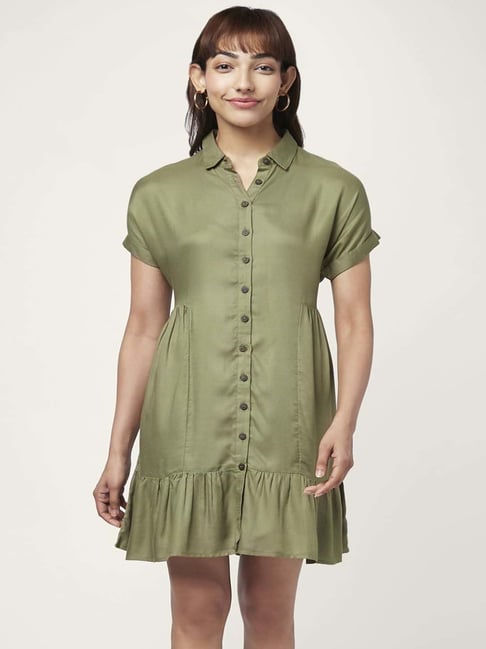 Honey by Pantaloons Olive Green Shirt Dress