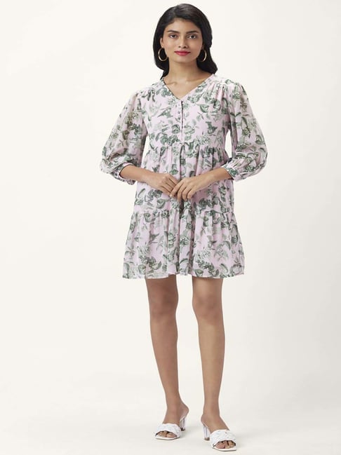 slim fit dress slacks Pink and Green Cotton Silk Dress main image 0