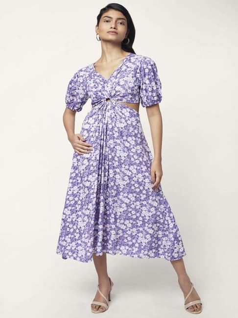 Finelylove Fitted Dress Spring Formal Dresses For Women V-Neck Floral  Sleeveless Sun Dress Purple - Walmart.com