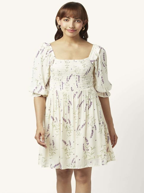 Honey by Pantaloons Off-White Printed A-Line Dress-picture-47