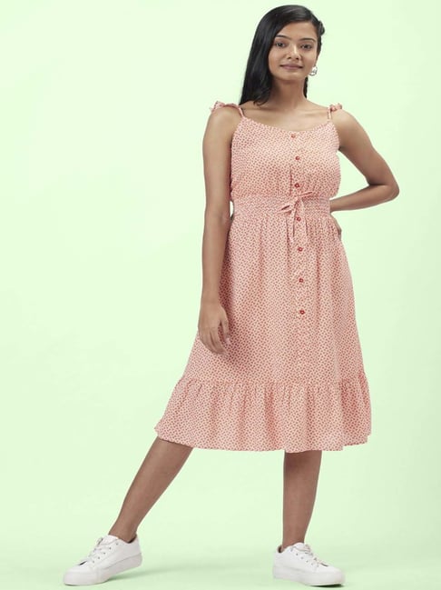 People by Pantaloons Pink Printed A-Line Dress