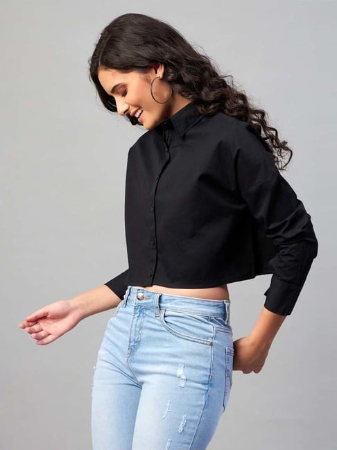 chimpaaanzee Chimpanzee Black Cotton Regular Fit Cropped Shirt-picture-25