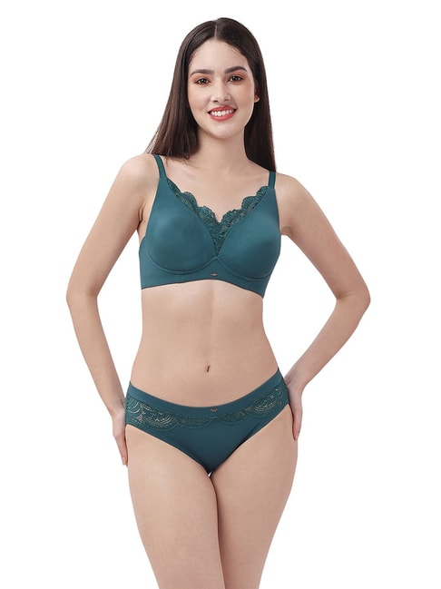 Soie Teal Lace Full Coverage Bra Price in India