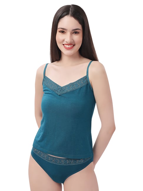 Soie Teal Self Design Camisole
