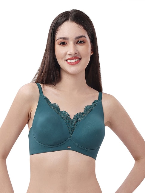Soie Teal Lace Full Coverage Bra Price in India