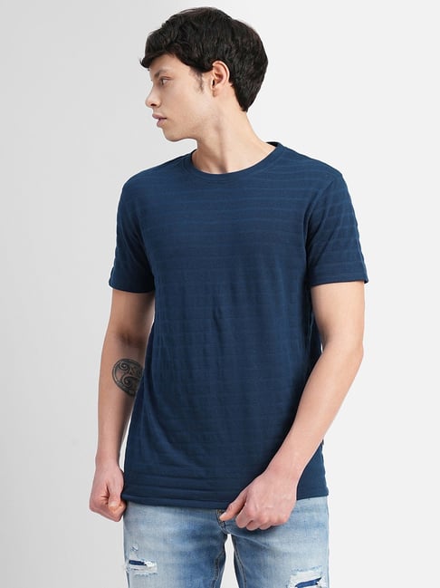 Jack & Jones True Blue Cotton Slim Fit Striped T-Shirt