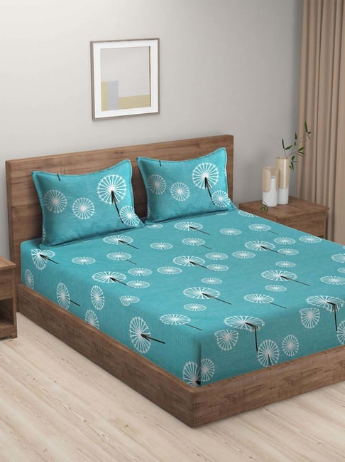 HOSTA HOMES Aqua Cotton 280 TC King Bedsheet with 2 Pillow Covers-image-42
