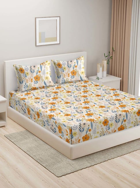 HOSTA HOMES Multicolor Cotton 280 TC King Bedsheet with 2 Pillow Covers-image-43