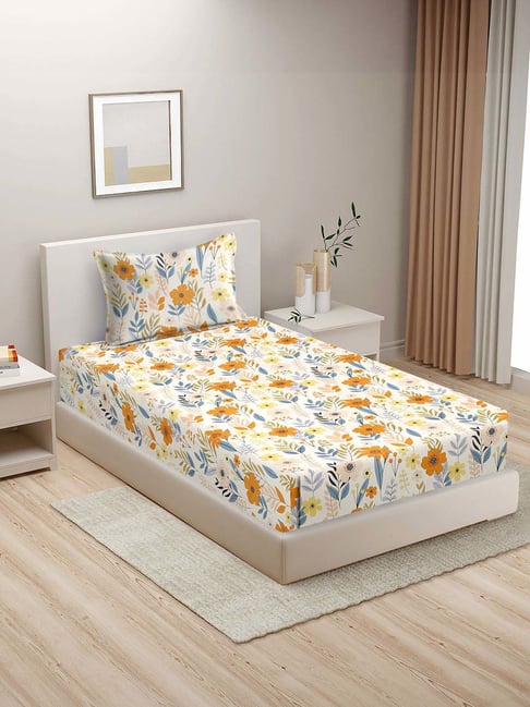 HOSTA HOMES White Cotton 280 TC Single Bedsheet with 1 Pillow cover-image-40