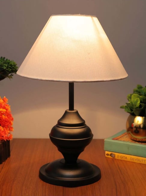 Buy Homesake Beige & Black Metal Cone-Shaped Table Lamp With