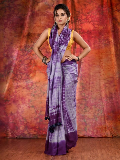 Violet And Pink Printed Soft Silk Saree | Kolour