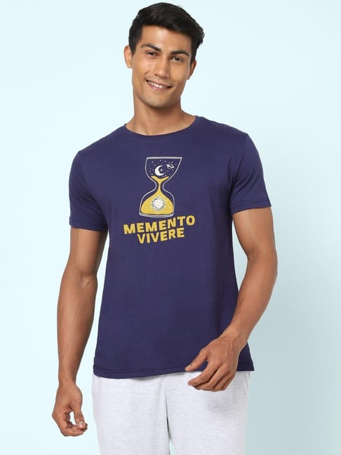 Ajile by Pantaloons Navy Cotton Slim Fit Printed Lounge T-Shirt-picture-12