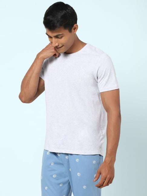 Ajile by Pantaloons Grey Melange Cotton Slim Fit Lounge T-Shirt