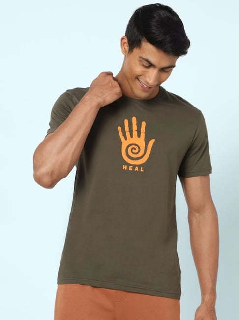 Ajile by Pantaloons Olive Green Cotton Slim Fit Printed Lounge T-Shirt-picture-12