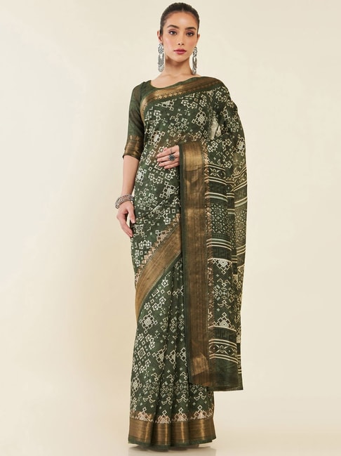 Soch Green Printed Chanderi Saree With Blouse Price in India
