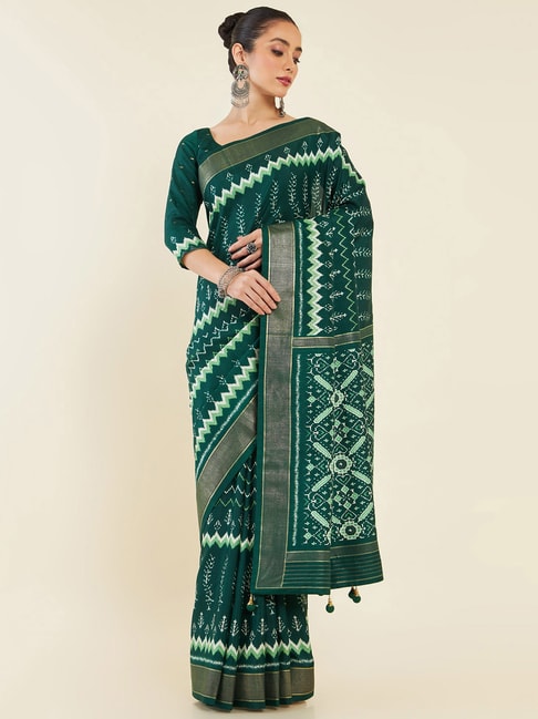 Soch Green Printed Silk Saree With Blouse Price in India