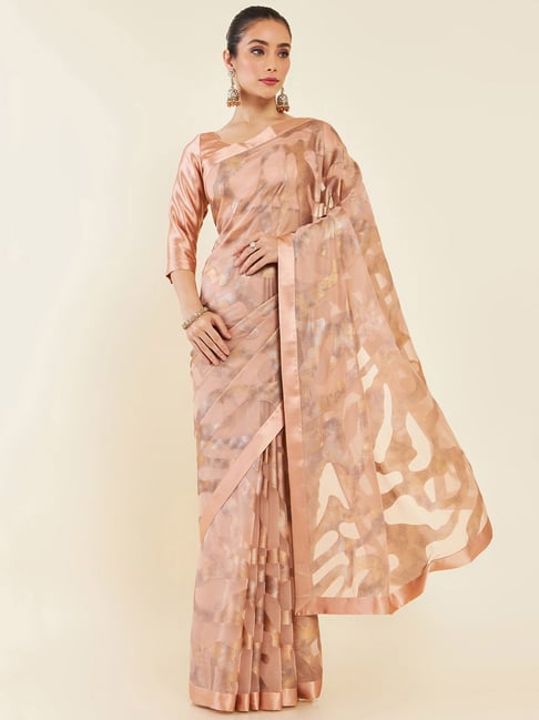 Soch Peach Printed Georgette Saree With Blouse Price in India