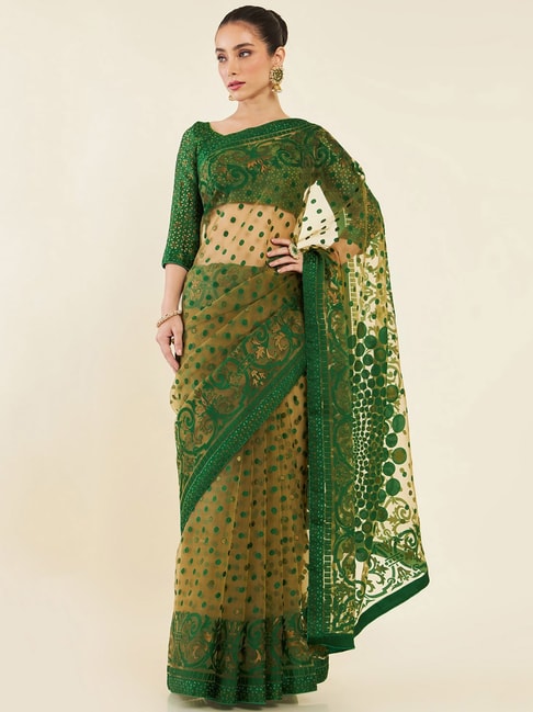 Soch Green Printed Organza Saree With Blouse Price in India