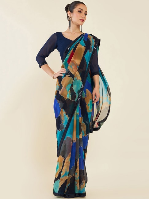 Soch Multicolor Printed Georgette Saree With Blouse Price in India