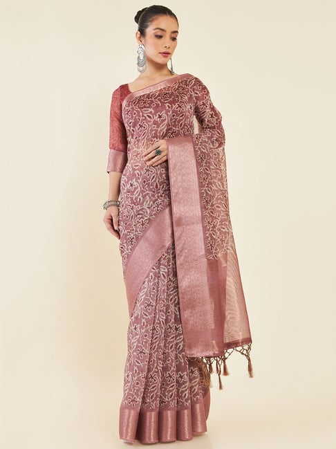 Buy Via East Gulabi Silk Chanderi Saree with Unstitched Blouse online