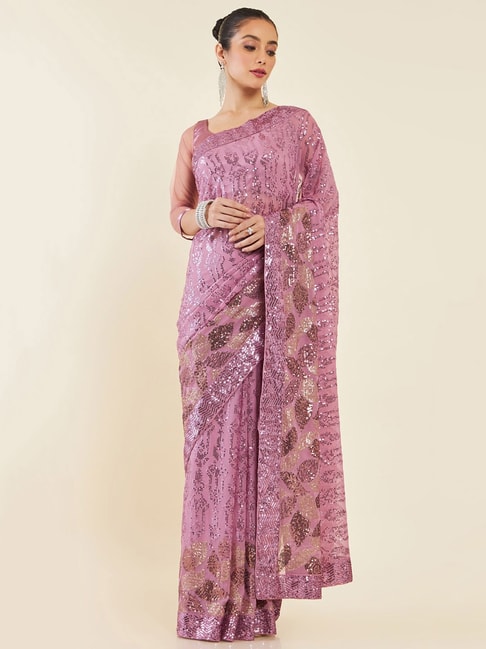 Soch Pink Embellished Georgette Saree With Blouse Price in India