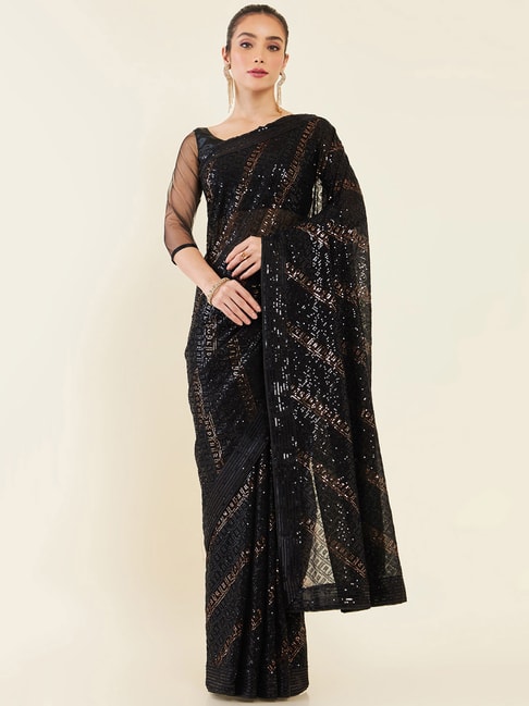 Soch Black Embellished Georgette Saree With Blouse Price in India
