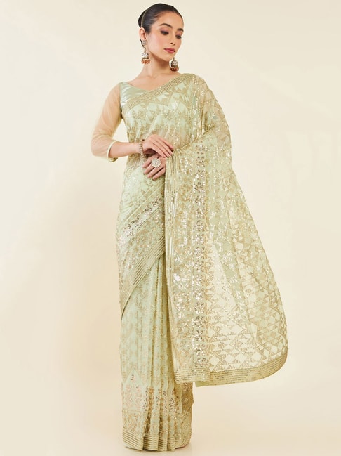 Soch Light Green Embellished Georgette Saree With Blouse Price in India