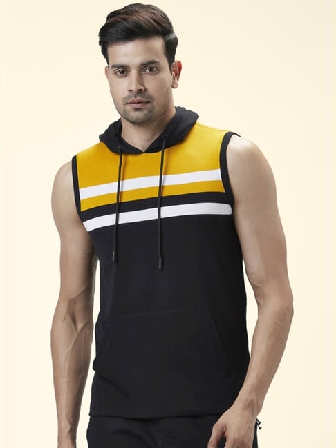 Urban Ranger by Pantaloons Mustard Slim Fit Striped Tank Tee