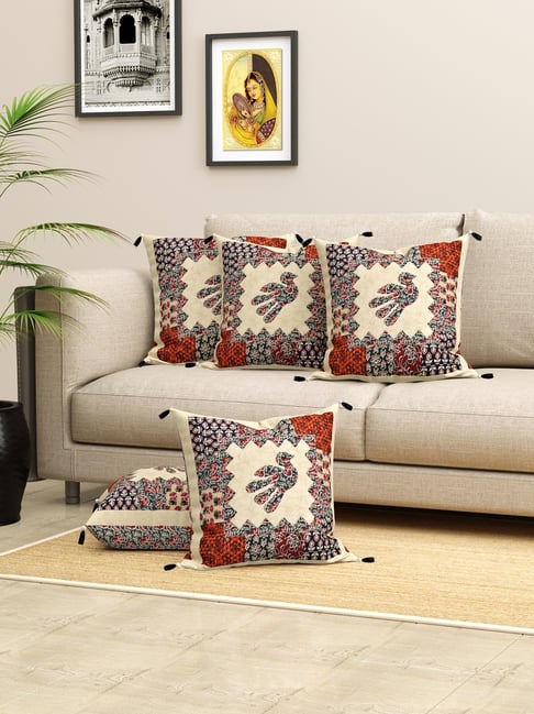 Living Roots Jaipuri Multicolor Cotton Cushion Covers - Set of 5