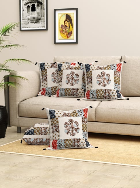 Living Roots Jaipuri Multicolor Cotton Cushion Covers - Set of 5