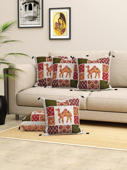 Living Roots Jaipuri Multicolor Cotton Cushion Covers - Set of 5