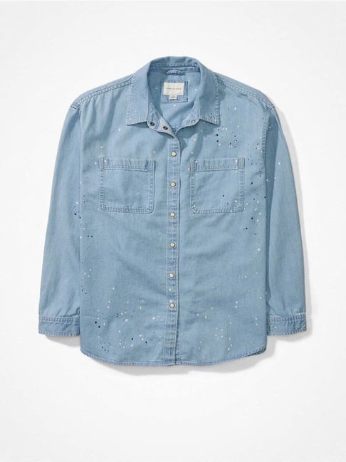 Buy American Eagle Outfitters Blue Cotton Printed Shirt for Women