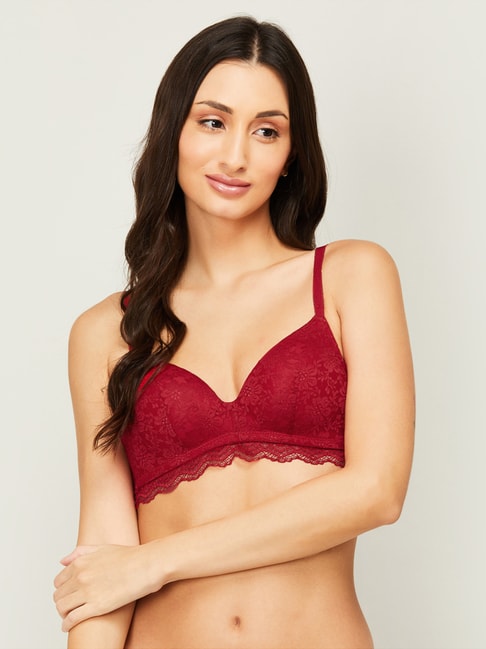 Ginger by Lifestyle Red Lace Pattern Bralette Bra Price in India