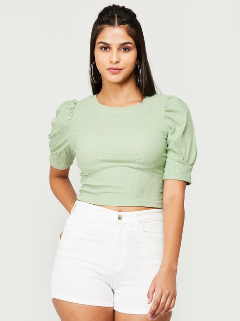 Ginger by Lifestyle Green Regular Fit Crop Top Price in India