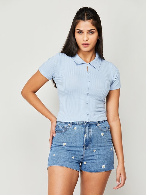 Ginger by Lifestyle Blue Striped Crop Top Price in India
